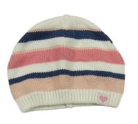 Bielo-modro-ružová pruhovaná pletená čapica
