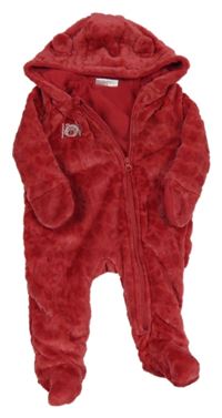 Červená chlpatá podšitá kombinéza s kapucňou Ergee