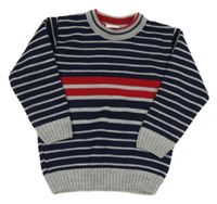 Tmavomodro-červeno-bílý pruhovaný svetr Civil 