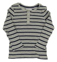 Šedo-tmavomodré pruhované žebrované triko s knoflíky C&A