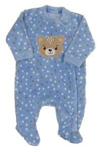 Modrý chlpatý overal s medvedíkom a bodkami Orsolino