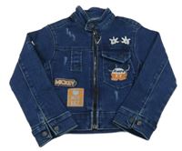 Tmavomodrá riflová bunda s nášivkami Mickey 