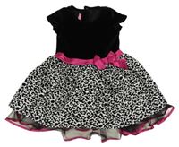 Černo-bílé sametovo/plátěné šaty s mašlí LC Waikiki