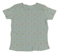 Světlemodré kytičkované žebrované tričko