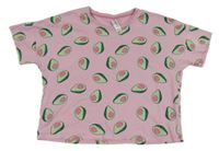 Svetloružové crop oversize tričko s avokády Page one young