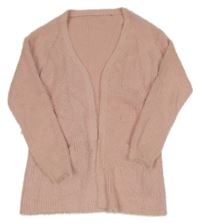 Světlerůžový chlupatý svetrový cardigan George