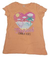 Oranžové tričko s obrázkom a nápisom DopoDopo