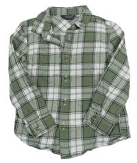 Kaki-biela kockovaná flanelová košeľa Primark