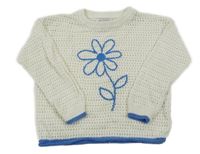 Bielo-modrý děrovaný sveter s květem Primark