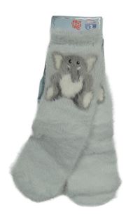 Nové - Šedé chlupaté ponožky se slonem vel. 35-38