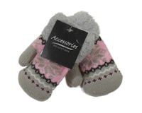 Nové - Šedo-růžové vzorované pletené palcové zateplené rukavice Accessories