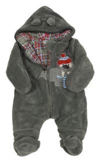 Sivá chlpatá zateplená kombinéza s mrožom a kapucňou Bebe Bonito