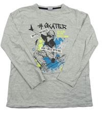 Sivé melírované tričko so skateboardistou Y.F.K.