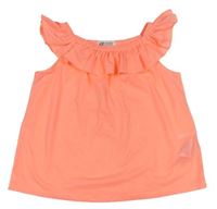 Neónově korálový crop top s volánikom H&M