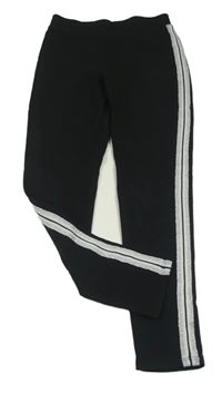 Čierne teplákové legíny s bielo-striebornymi pruhmi H&M