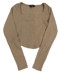 Hnědé žebrované crop triko New Look