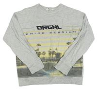 Svetlosivá melírovaná mikina s palmami a nápismi a pruhmi H&M