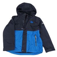 Tmavomodro-modrá kockovaná šušťáková funkčná jarná bunda s ukrývací kapucňou crivit