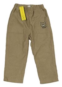 Nové - hnědobéžové manšestráky s medvedíkom SHEIN