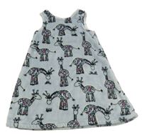 Světlemodré plyšové domácí šaty se žirafami