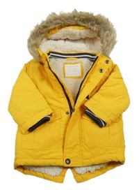 Tmavožlutá šusťáková zimní parka s kapucí s kožešinou PRIMARK