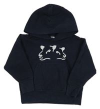 Tmavomodrá mikina s ovcemi a nápismi a kapucňou russell