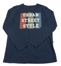 Tmavomodré melírované tričko s nápismi YIGGA