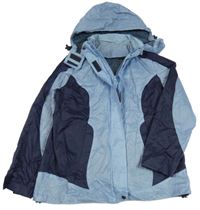 Světlemodro-tmavomodrá šušťáková jarná bunda s odopínacíá kapucňou