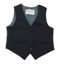 Tmavomodro-šedá melírovaná vzorovaná slavnostní vesta 