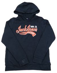 Tmavomodrá mikina s logem a kapucí JACK&JONES