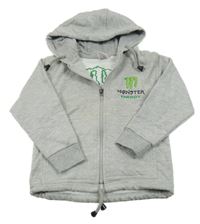 Sivá melírovaná prepínaci mikina s logem - Monster a kapucňou