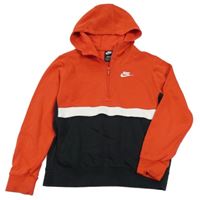 Červeno-bílo-černá mikina s logem a kapsou a kapucí Nike