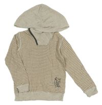 Hnědo-světlebéžový pruhovaný melírovaný svetr s potiskem a kapucí Next