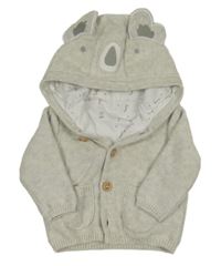 Svetlosivý melírovaný prepínaci podšitý sveter s kapucí - koala Mothercare