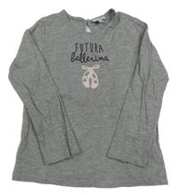 Šedé melírované triko s nápisy a baletními piškoty Fagottino