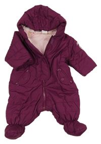 Slivková prešívaná šušťáková zimná kombinéza s mačičkou a kapucňou C&A