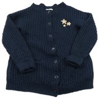 Tmavomodrý rebrovaný pletený prepínaci sveter so zlatými hviezdičkami Vertbaudet