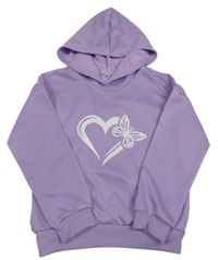 Levandulová mikina so srdiečkom a motýlkom a kapucňou