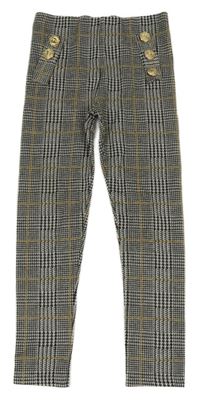 Čierno-svetlosivé kockované vzorované tregínové nohavice s gombíky RIVER ISLAN