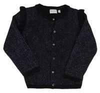 Čierno-tmavofialovo-zlatý trblietavý prepínaci sveter s volánikmi