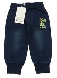 Nové - tmavomodré cuff teplákové rifle s dinosaurem a úpletovým pasem Urchin