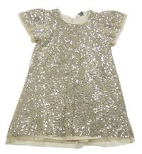 Smetanovo-stříbrné tylové flitrové slavnostní šaty PRIMARK