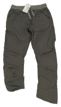 Nové - tmavosivé kockované plátenné podšité nohavice s úpletovým pasom M&S