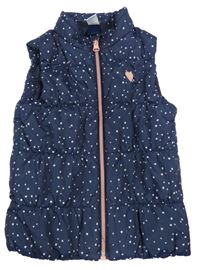 Tmavomodrá puntíkatá prošívaná šusťáková zateplená vesta Topomini