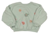 Mentolová oversize crop mikina s 3D kvety Matalan