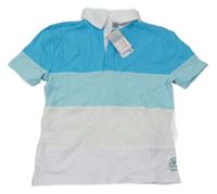 Nové - azurovo-mentolovo-svělteolivovo-biele polo tričko s palmou PRIMARK