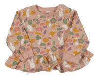 Svetloružová mikina s kočičkami a zajačikmi a duhami a sluníčky Mothercare