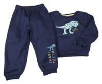 2Set - Tmavomodrá teplá mikina s dinosaurem + tepláky Kiki&Koko