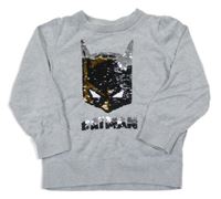 Sivý melírovaný sveter s Batmanem z překlápěcích flitrů C&A