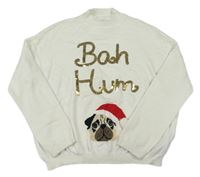 Krémový vianočný sveter s nápisom s flitrami a psíkom New Look